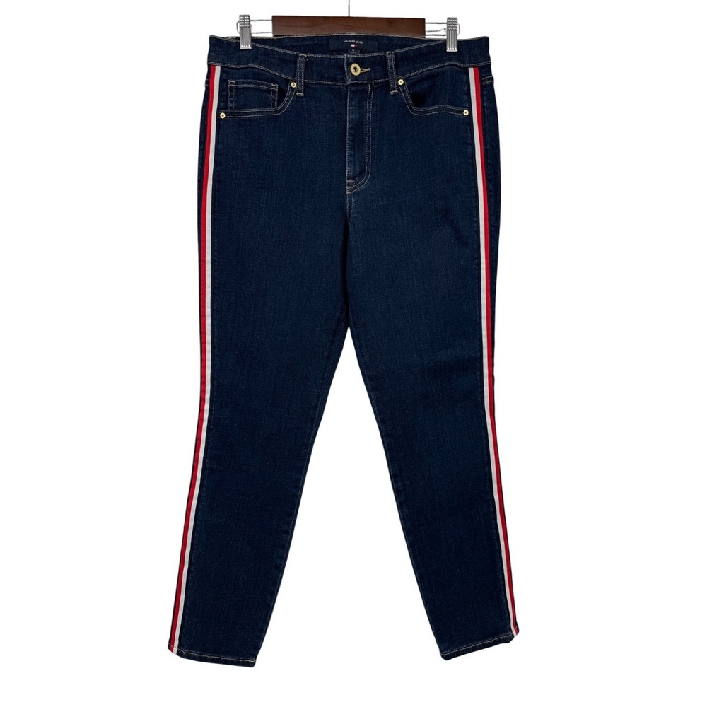 Tommy Hilfiger Tribeca Skinny Jeans Womens 10 Stripe Side Stretch Denim 32x28.5